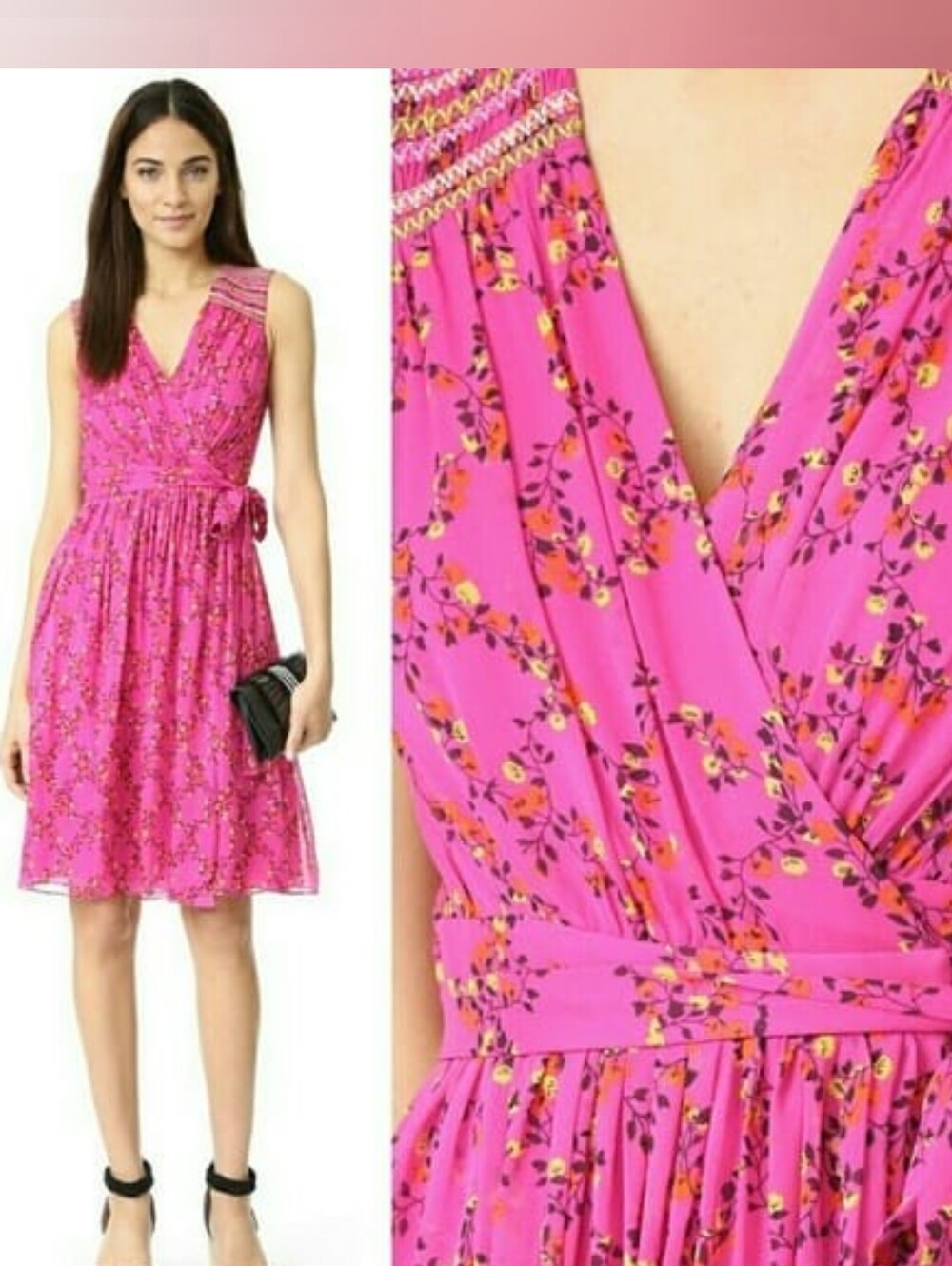 Authentic Diane von Furstenberg Shalamar Pink Floral Bali Wrap Silk Dress